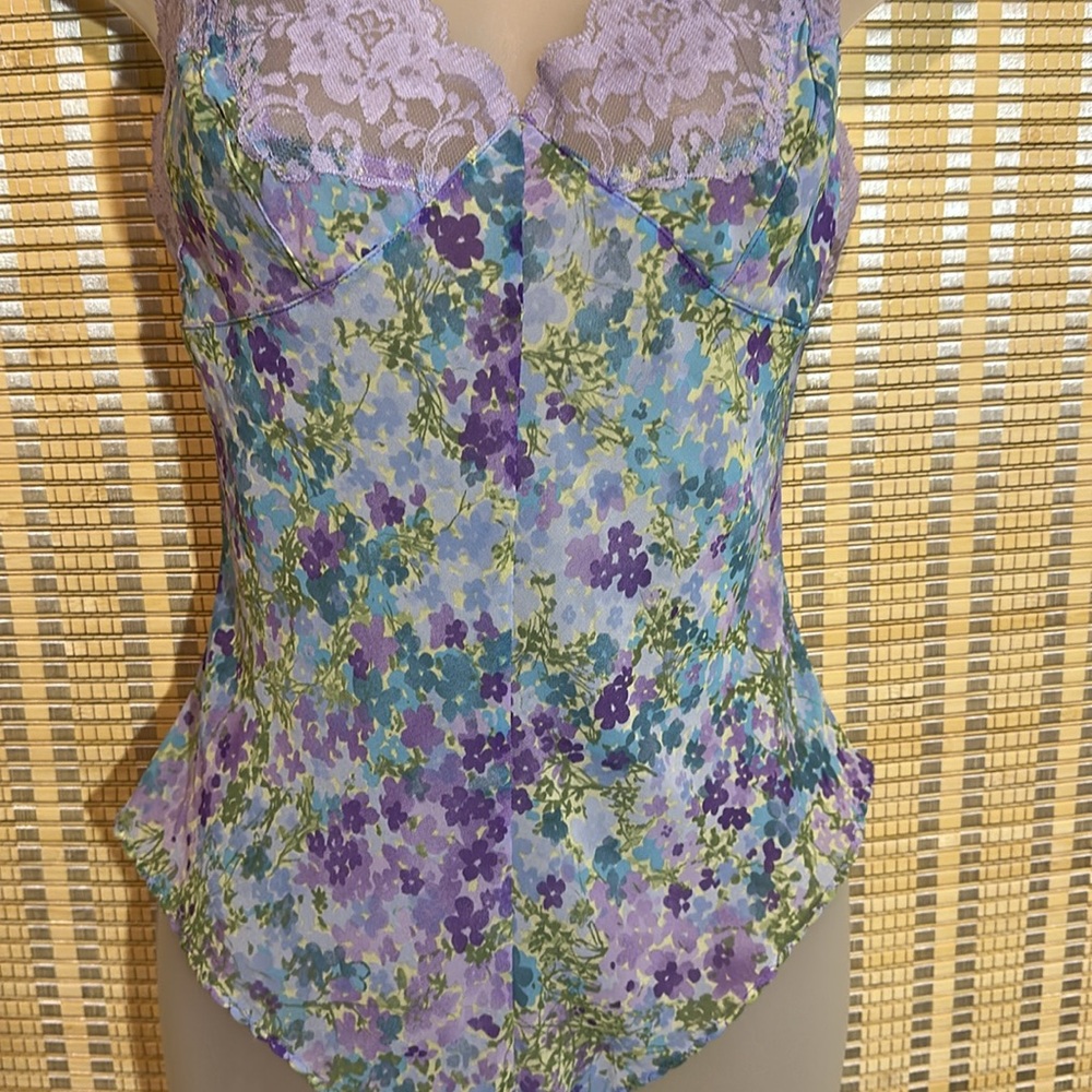 Victoria's Secret Semi Sheer Blue Floral One Piece Bodysuit Teddy Camisole Small - Picture 3 of 16